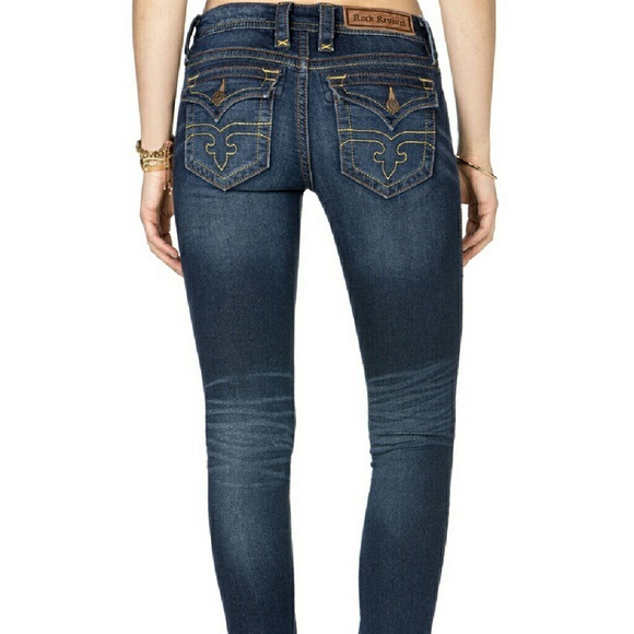 Rock revival Jessica low rise skinny jean sz 26 Embroidered back flap pockets - Picture 2 of 16